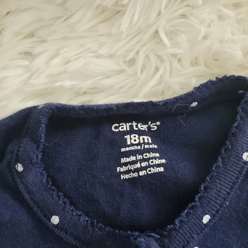 Carter's Baby Girl's Size 18M Navy Blue and White Polka Dot Romper